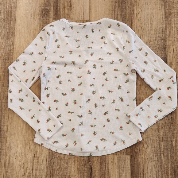 Lucky Brand Floral Waffle Knit Henley Top Women Large Cream Long Sleeve Spring - Picture 10 of 10